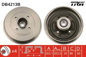 DB4213B TRW - BĘBEN HAM. Z ŁOŻYSKIEM RENAULT LAGUNA (B56_, 556_)