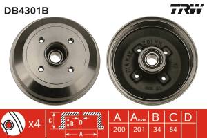 DB4301B TRW - BĘBEN HAM. OPEL T. CORSA C 1,0-1,4/1,3-1,7 CDTI 00-12 Z ŁOŻY