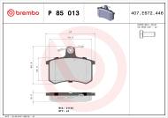P85013 BREMBO - KLOCKI HAM. TYLNE AUDI 80, 100 TYŁ